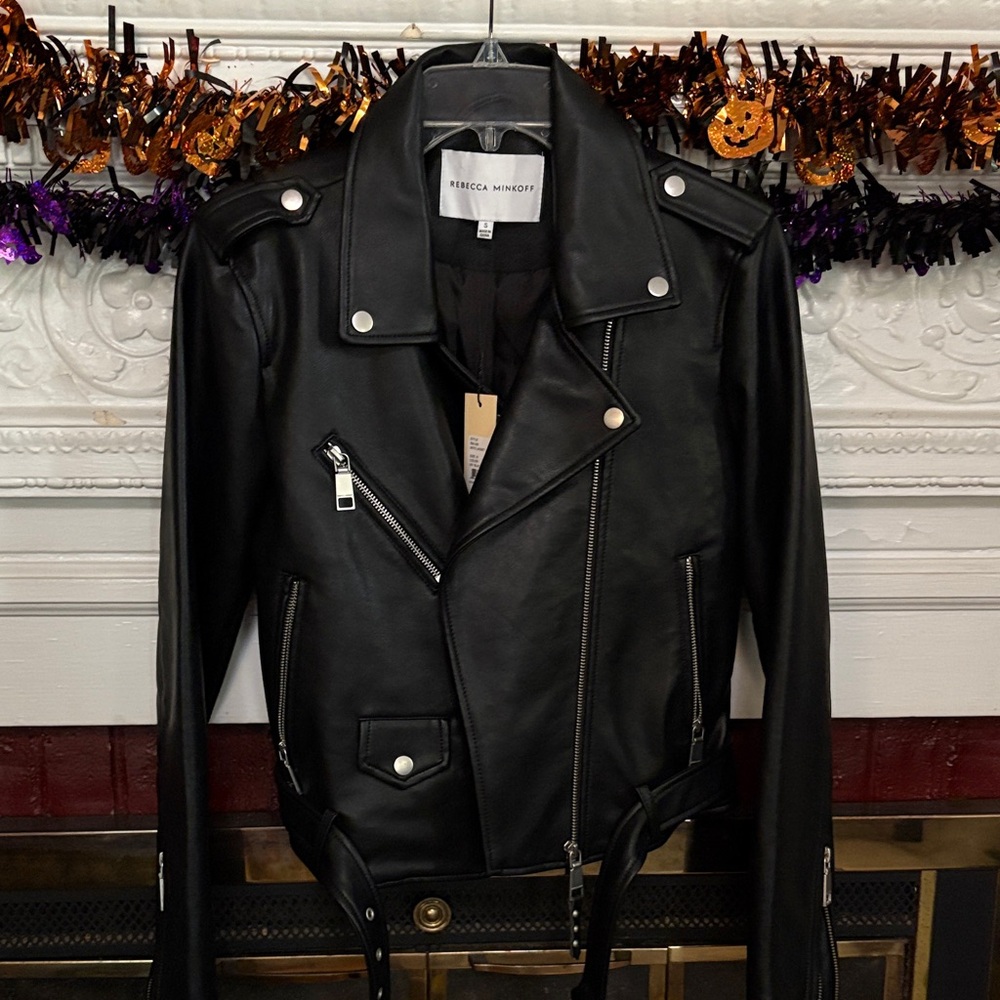 Rebecca Minkoff Black Biker Jacket with Silver Accents
